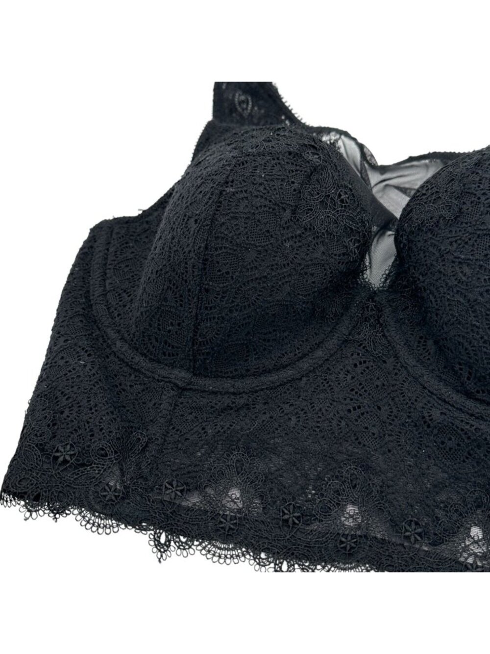 Victoria's Secret Lace Padded Longline Demi Bralette Size 38D Black Floral Mesh - Picture 2 of 12